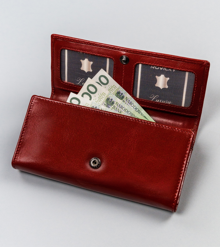 Portfel, czerwony, skórzany, RFID, Rovicky