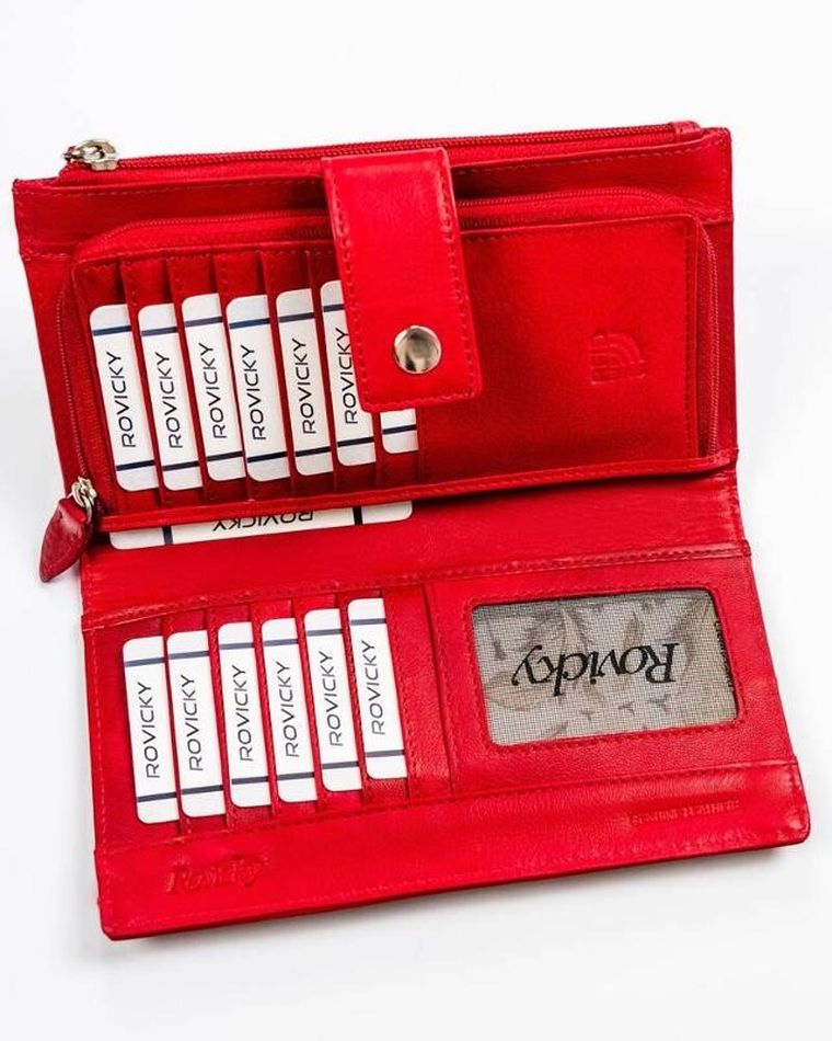 Portfel, czerwony, skórzany, RFID, Rovicky