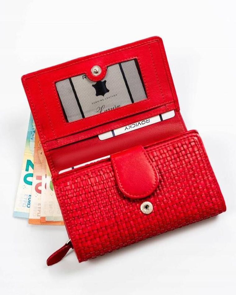 Portfel, czerwony, skórzany, RFID, Rovicky