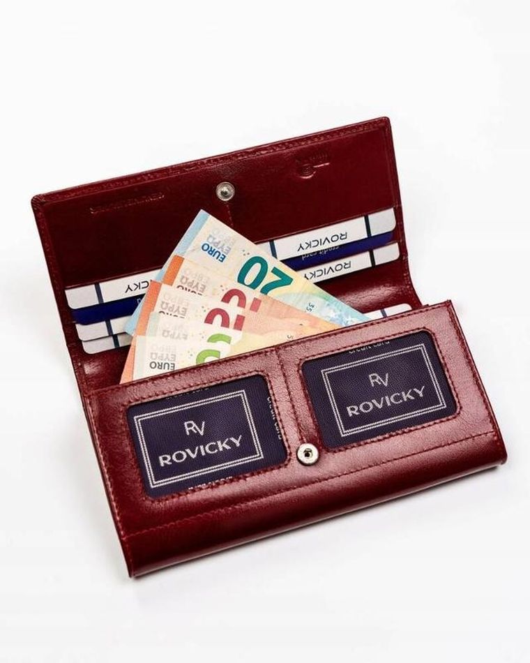 Portfel, czerwony, skórzany, RFID, Rovicky