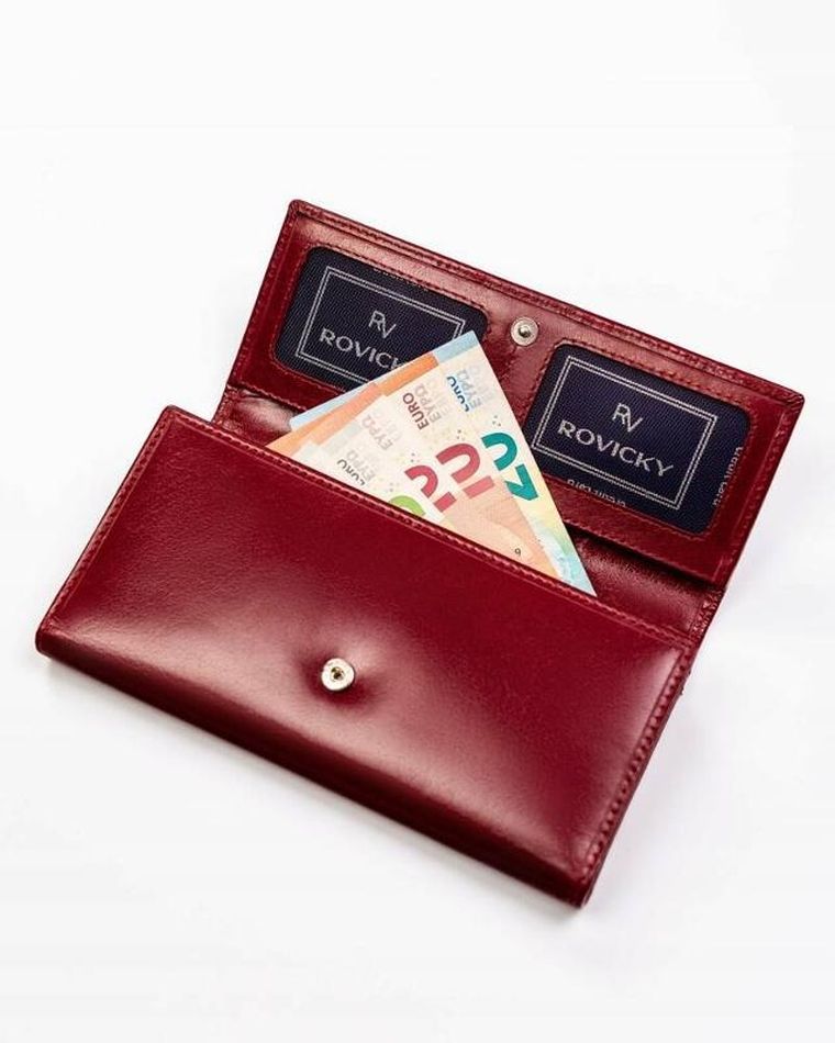 Portfel, czerwony, skórzany, RFID, Rovicky