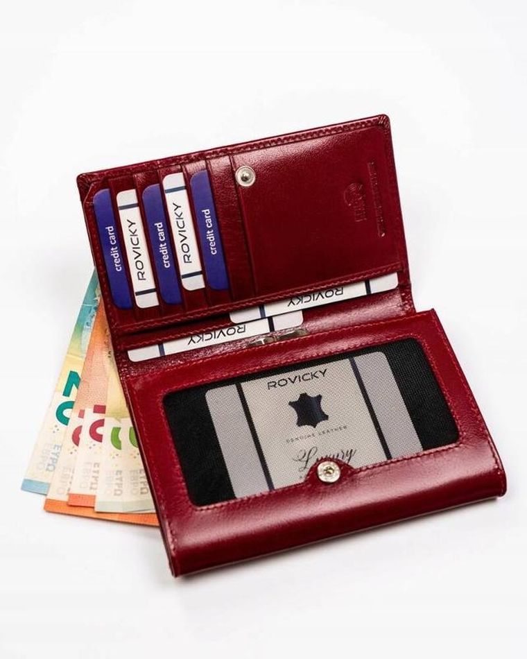 Portfel, czerwony, skórzany, RFID, Rovicky