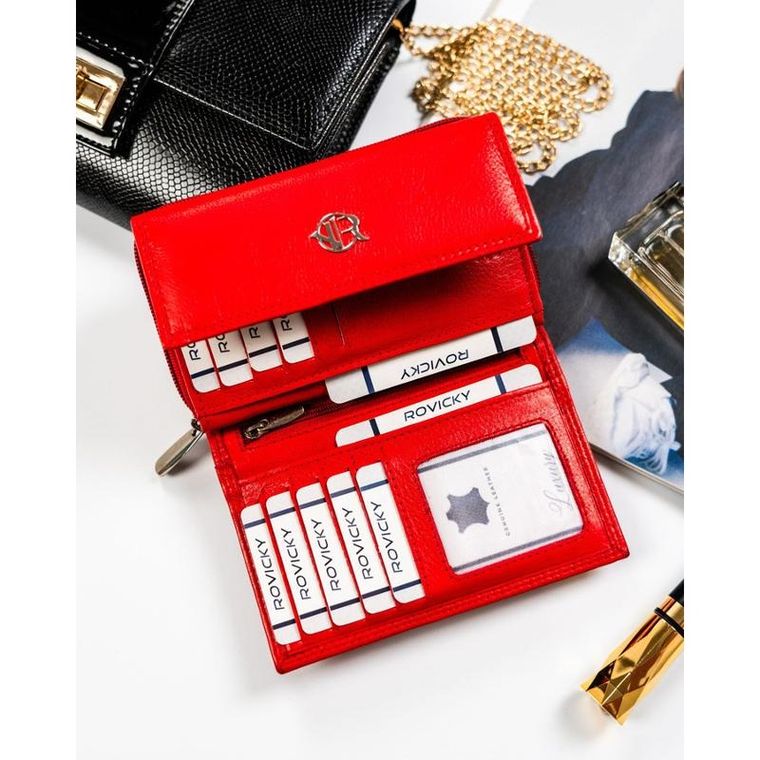 Portfel, czerwony, skórzany, RFID, Rovicky
