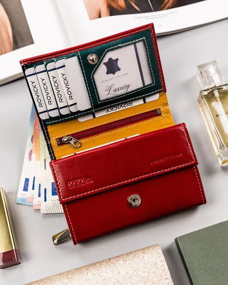 Portfel, czerwony, skórzany, Rovicky