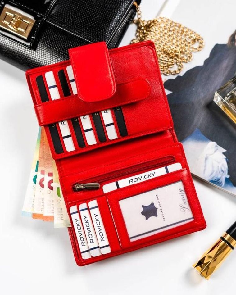 Portfel, czerwony, skórzany, Rovicky