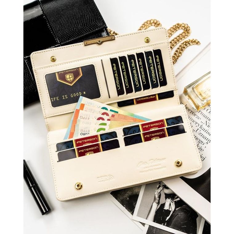 Portfel, ecru, skóra ekologiczna, Peterson