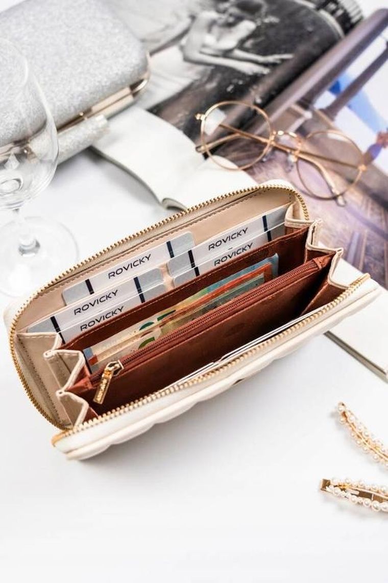 Portfel, ecru, skóra ekologiczna, Rovicky