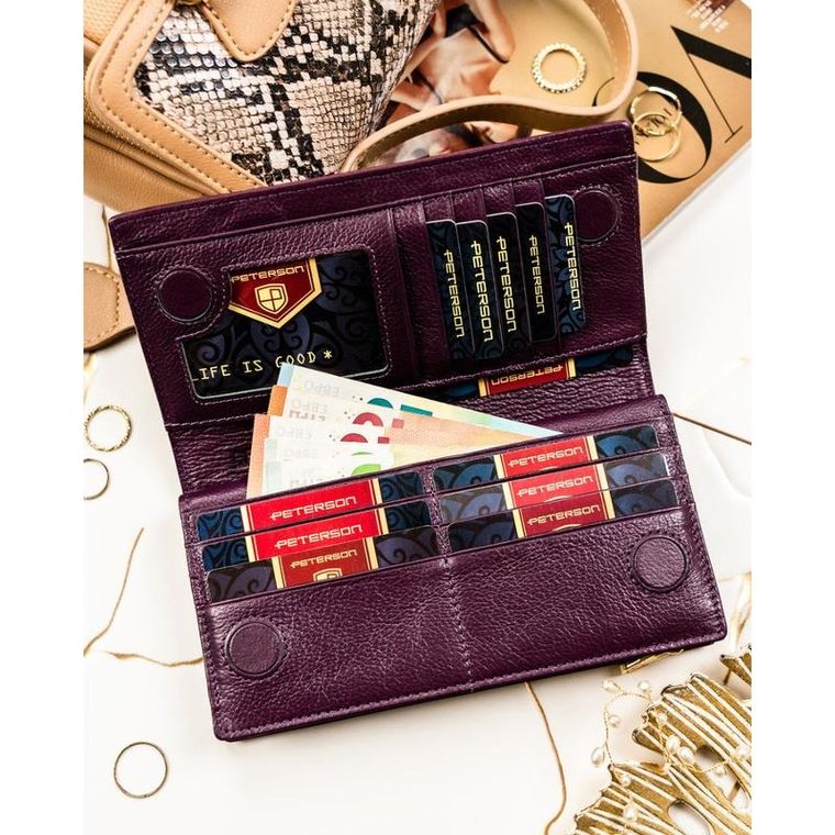 Portfel, fioletowy, skóra naturalna i ekologiczna, Peterson