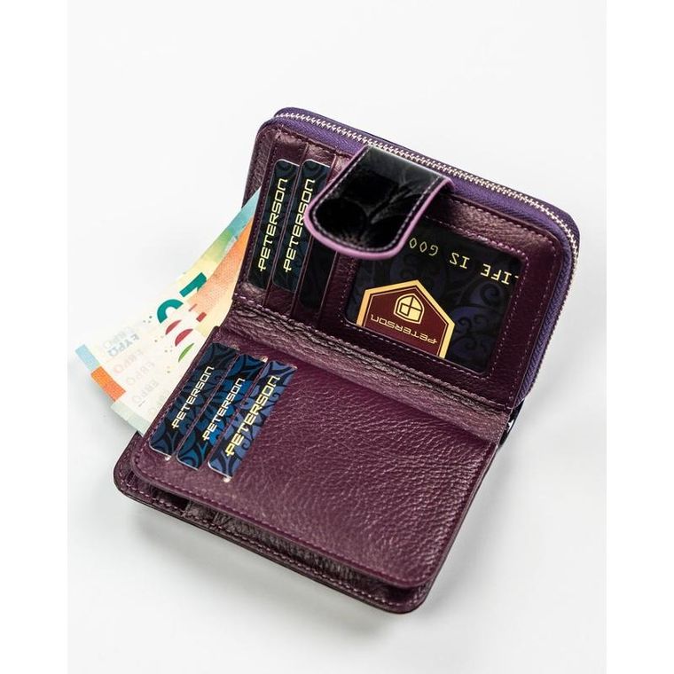 Portfel, fioletowy, skóra naturalna i ekologiczna, Peterson