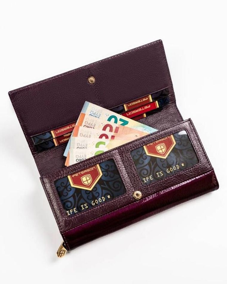 Portfel, fioletowy, skórzany, RFID, Peterson