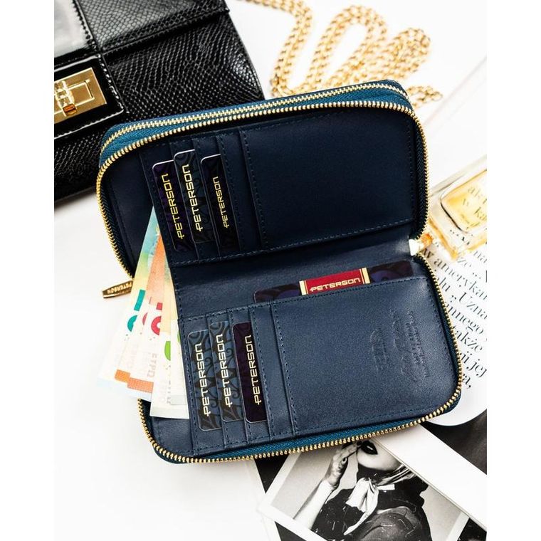 Portfel, granatowy, skóra ekologiczna, Peterson
