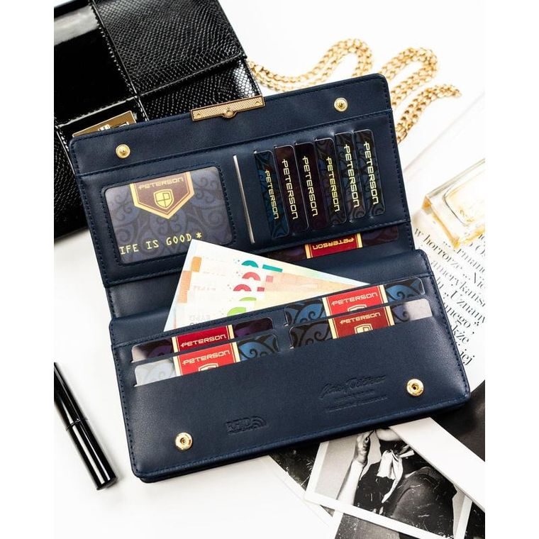 Portfel, granatowy, skóra ekologiczna, RFID, Peterson