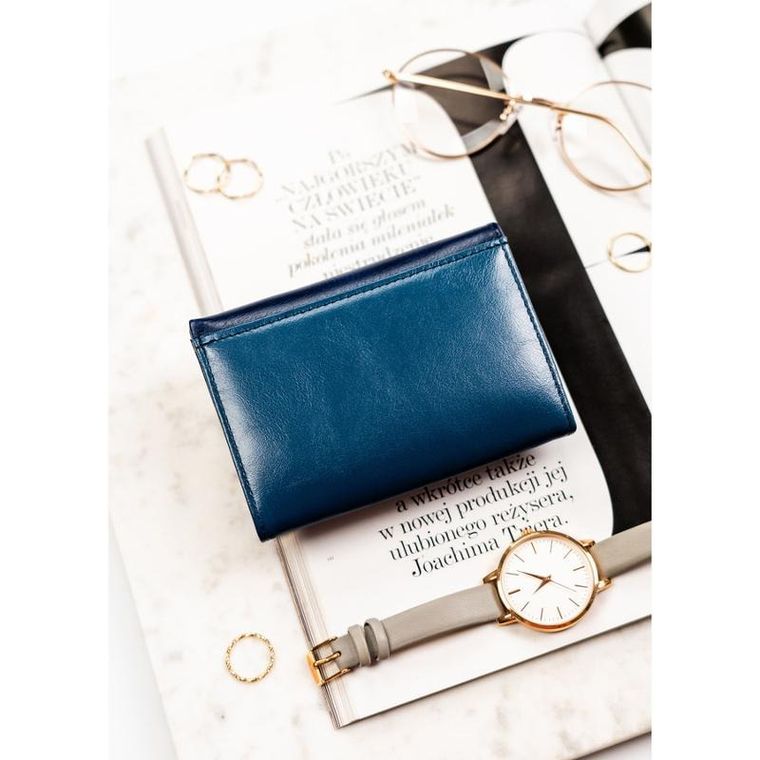 Portfel, granatowy, skóra ekologiczna, RFID, Peterson