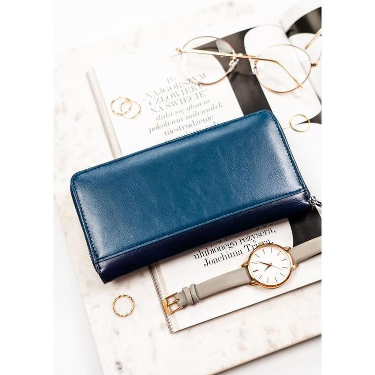 Portfel, granatowy, skórzany, Peterson