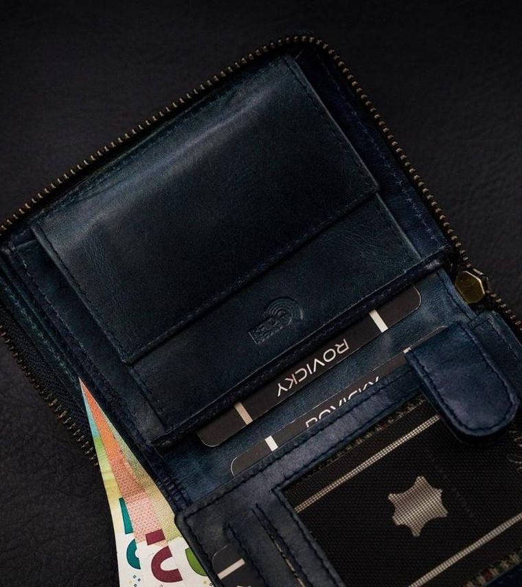 Portfel, granatowy, skórzany, RFID, Always Wild