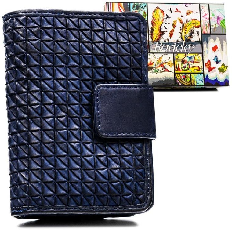 Portfel, granatowy, skórzany, RFID, Rovicky