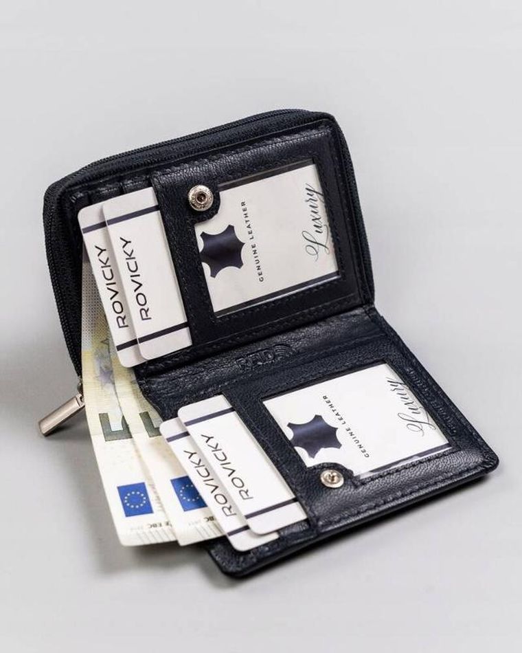 Portfel, granatowy, skórzany, Rovicky