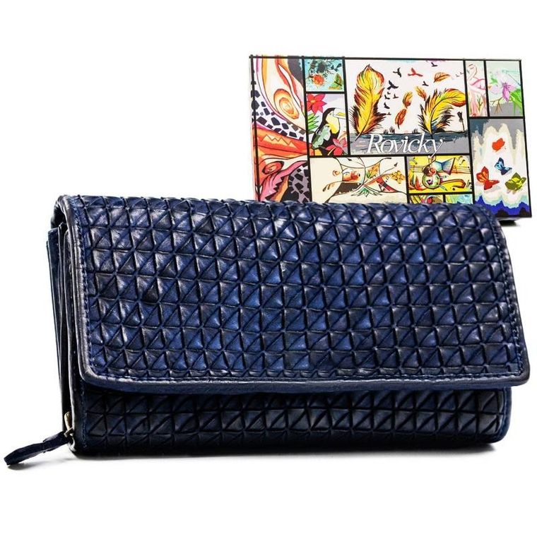 Portfel, granatowy, skórzany, Rovicky