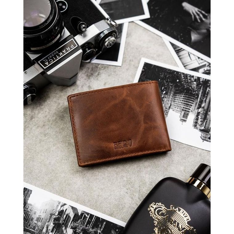 Portfel, jasnobrązowy, skórzany, Peterson