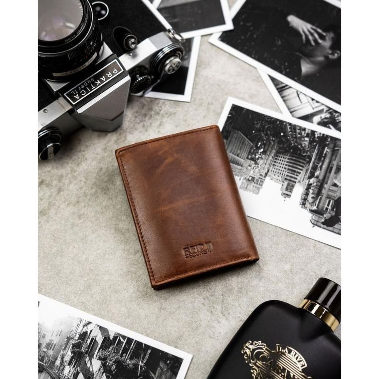 Portfel, jasnobrązowy, skórzany, RFID, Peterson