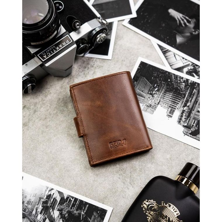 Portfel, jasnobrązowy, skórzany, RFID, Peterson