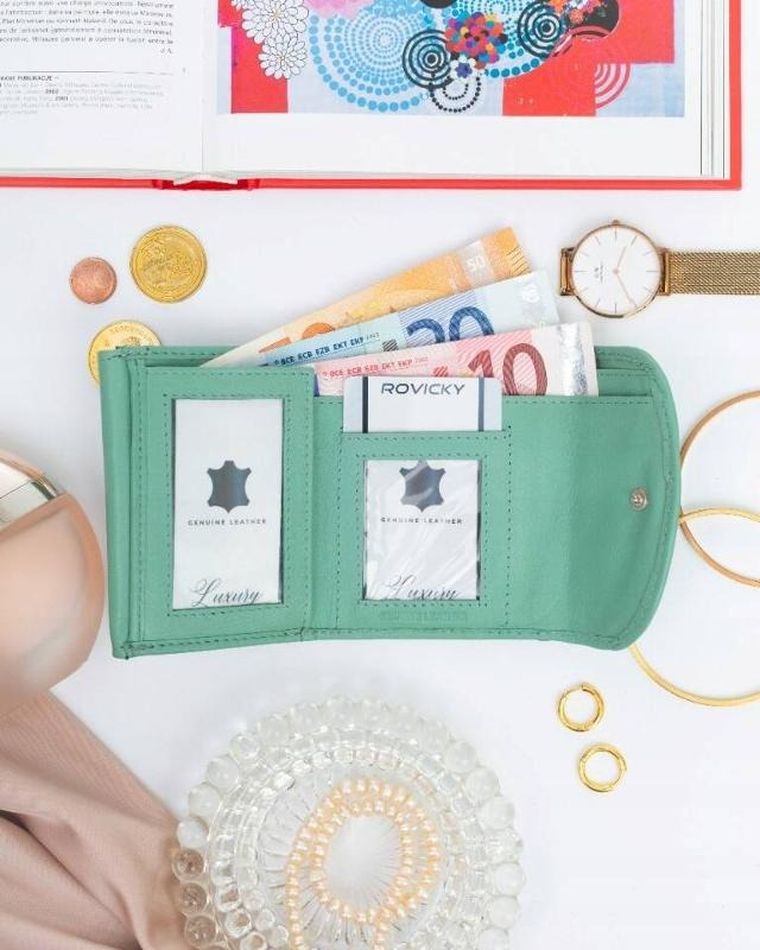 Portfel, jasnozielony, skórzany, Rovicky