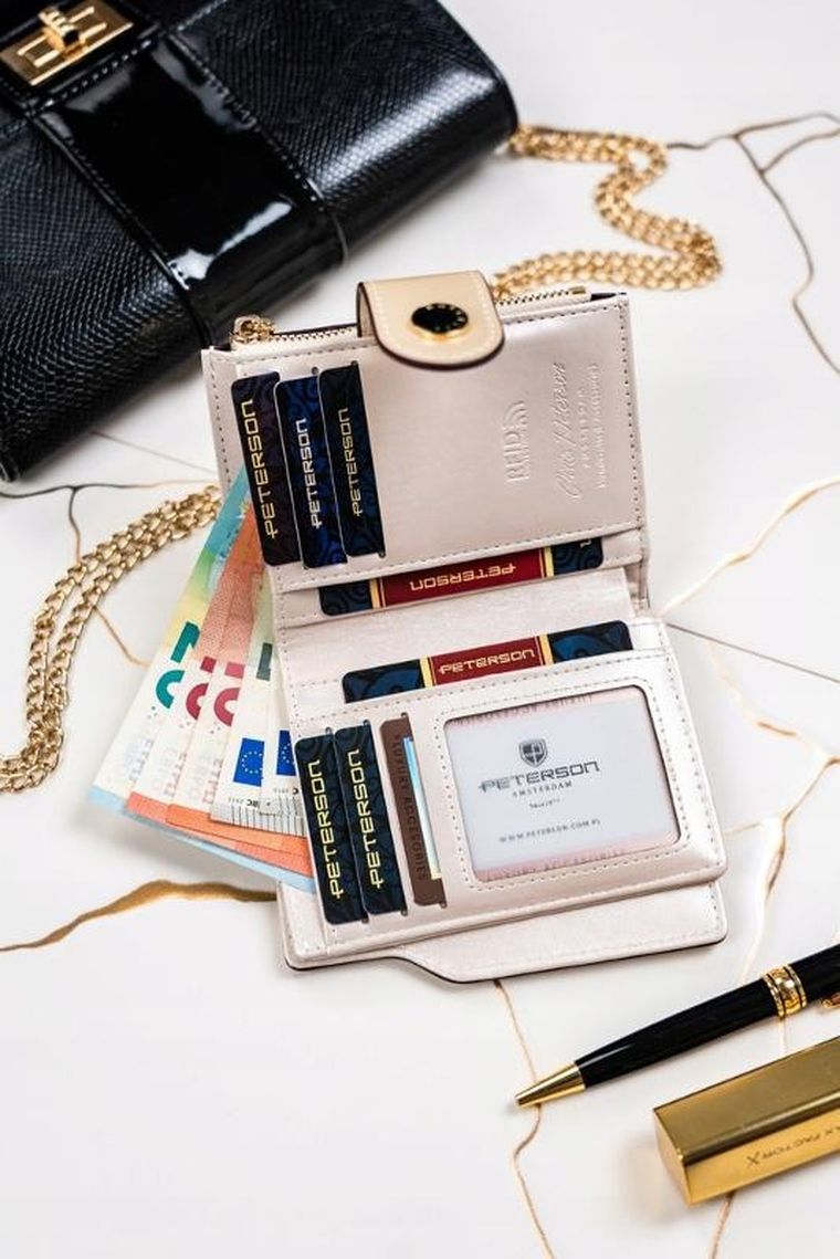 Portfel, kremowy, skóra ekologiczna, Peterson