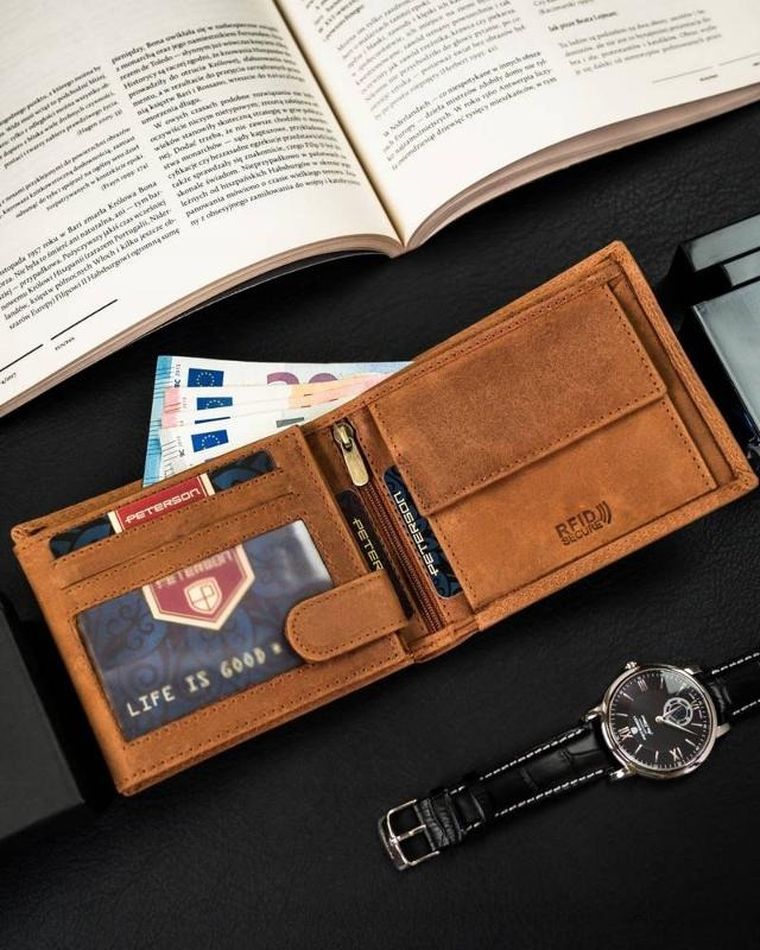 Portfel męski bez zapięcia ze skóry nubukowej, Peterson