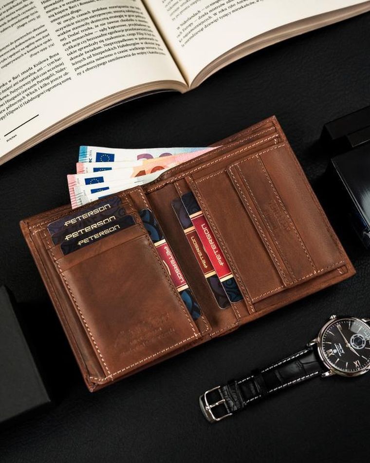 Portfel męski z cieniowanej skóry naturalnej, Peterson