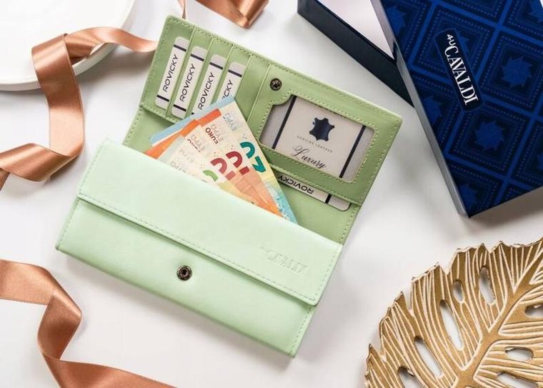 Portfel, miętowy, skóra ekologiczna, RFID, Cavaldi