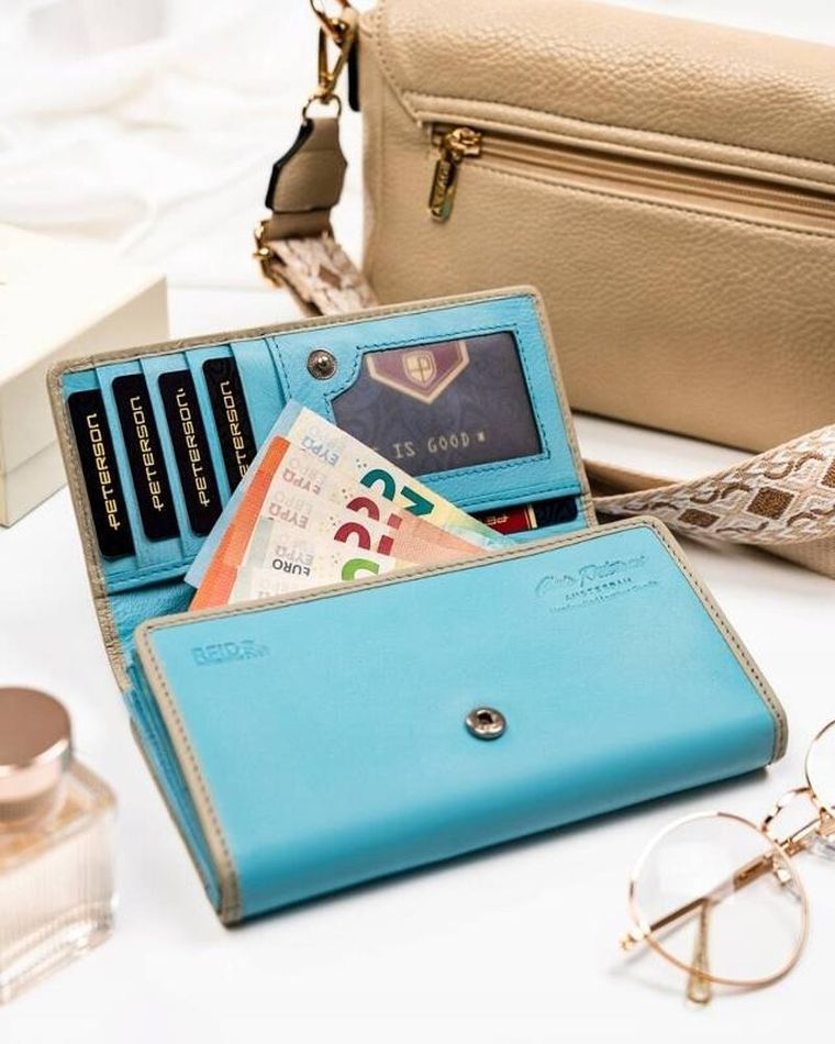 Portfel, niebieski, skórzany, Peterson