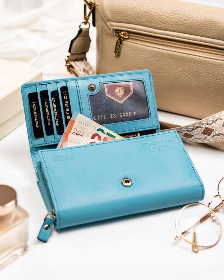 Portfel, niebieski, skórzany, Peterson