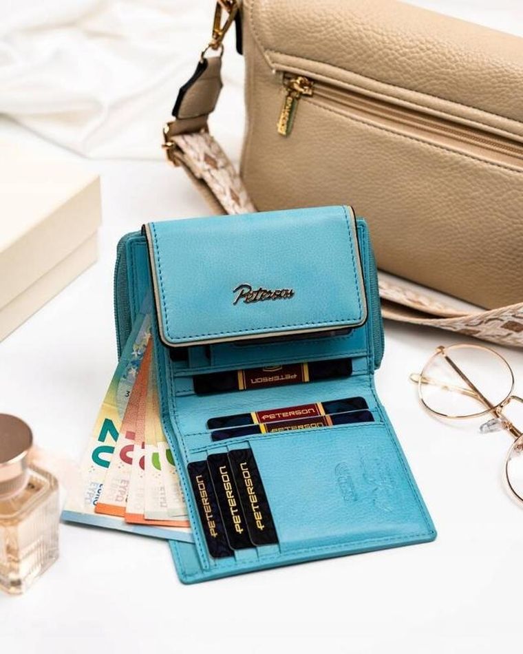 Portfel, niebieski, skórzany, Peterson