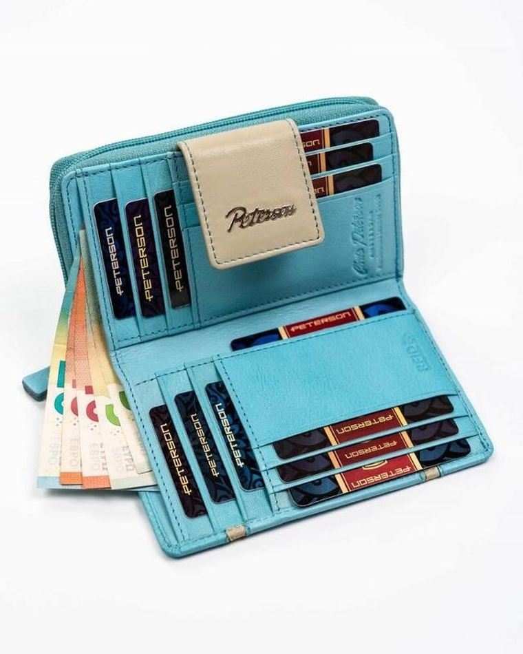 Portfel, niebieski, skórzany, Peterson