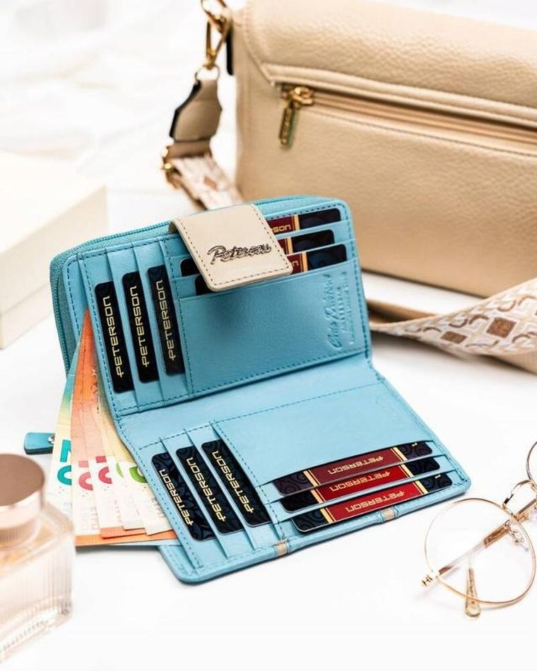 Portfel, niebieski, skórzany, Peterson
