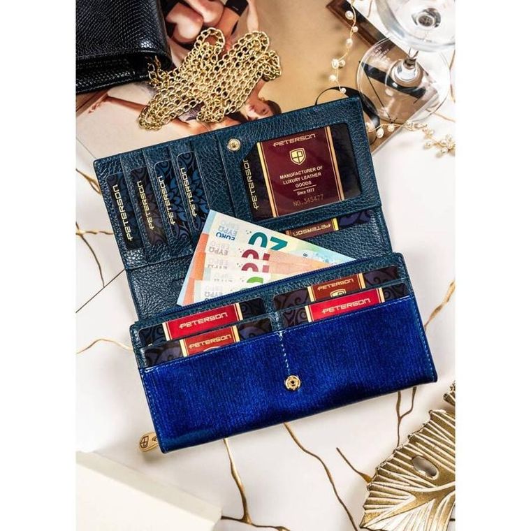 Portfel, niebieski, skórzany, Peterson