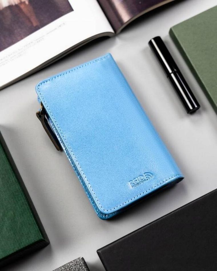 Portfel, niebieski, skórzany, RFID, Peterson