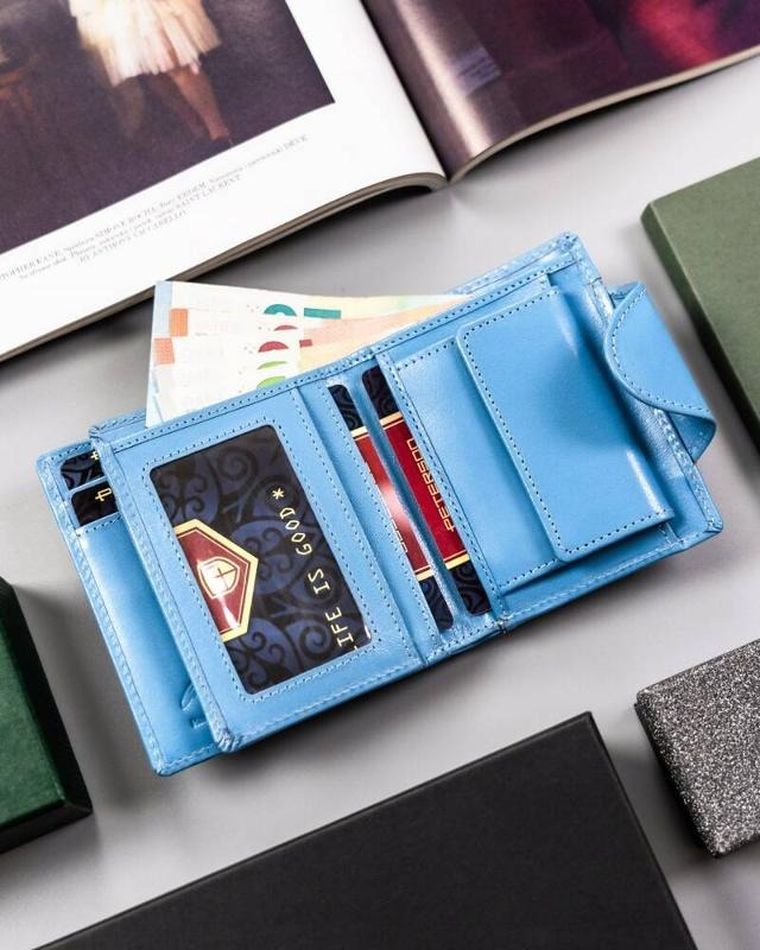 Portfel, niebieski, skórzany, RFID, Peterson