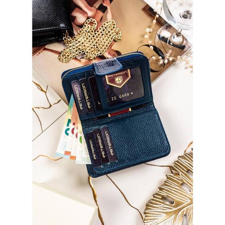 Portfel, niebieski, skórzany, RFID, Peterson