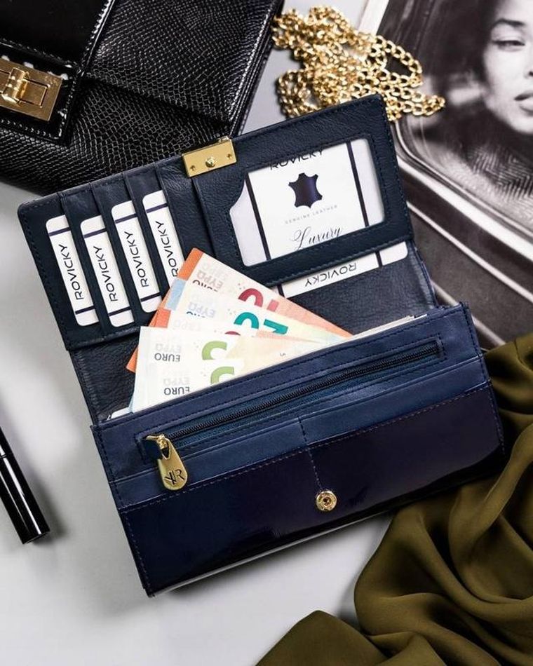 Portfel, niebieski, skórzany, Rovicky