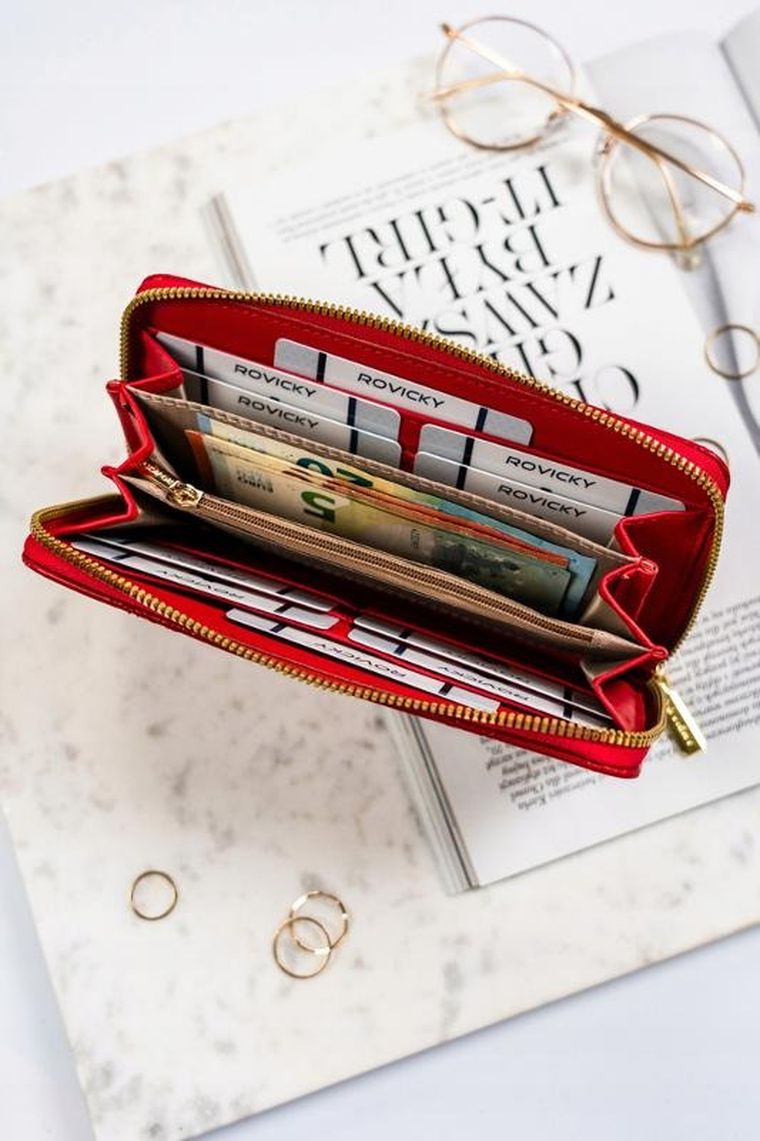 Portfel-piórnik, czerwony, skóra ekologiczna, Rovicky