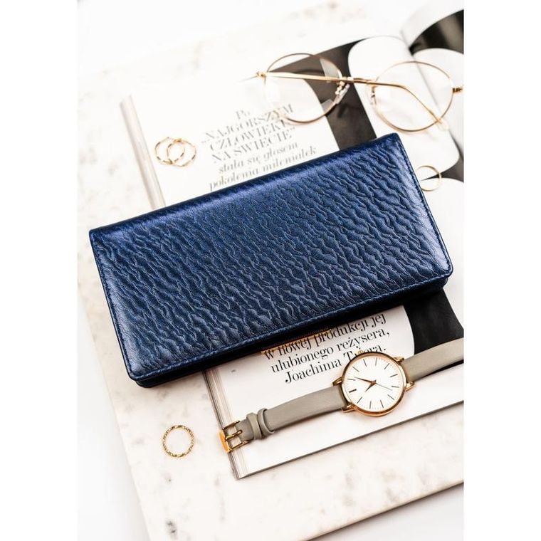 Portfel-piórnik, granatowy, skóra ekologiczna, RFID, Rovicky