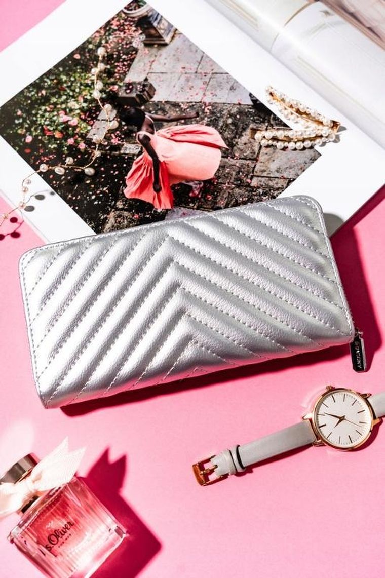 Portfel-piórnik, srebrny, skóra ekologiczna, Rovicky