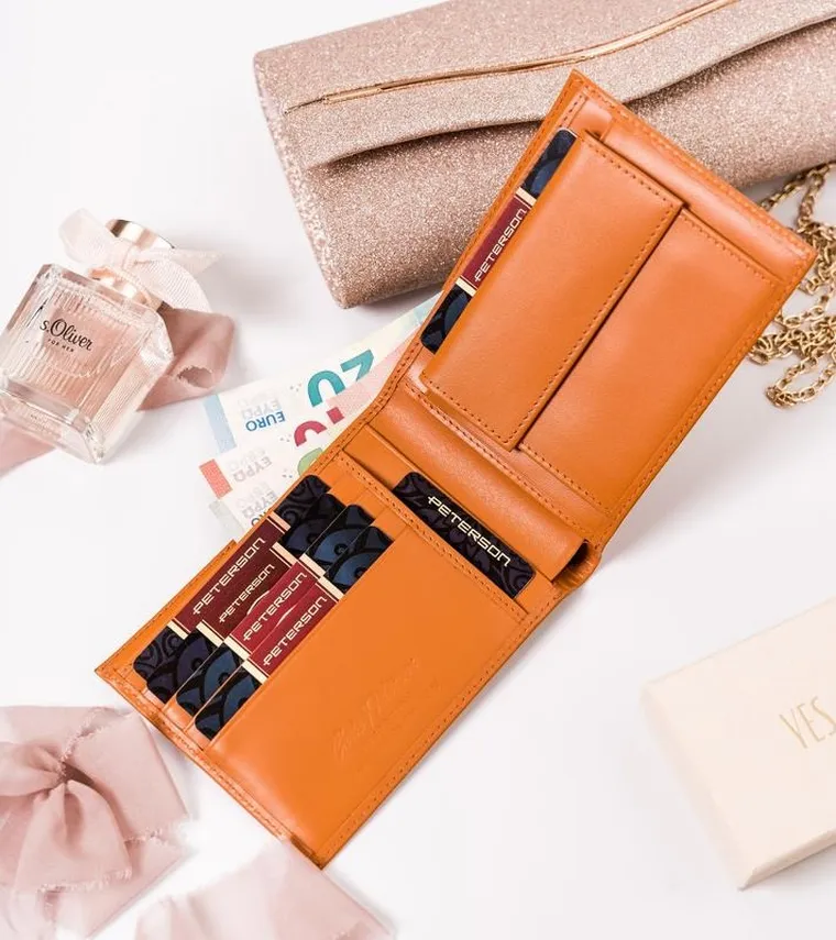 Portfel, pomarańczowy, skórzany, Peterson