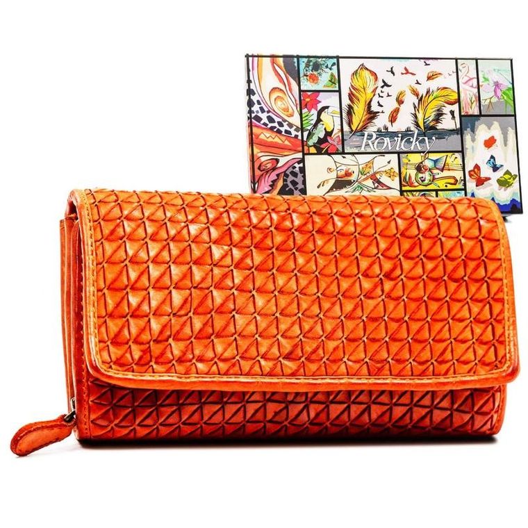 Portfel, pomarańczowy, skórzany, RFID, Rovicky