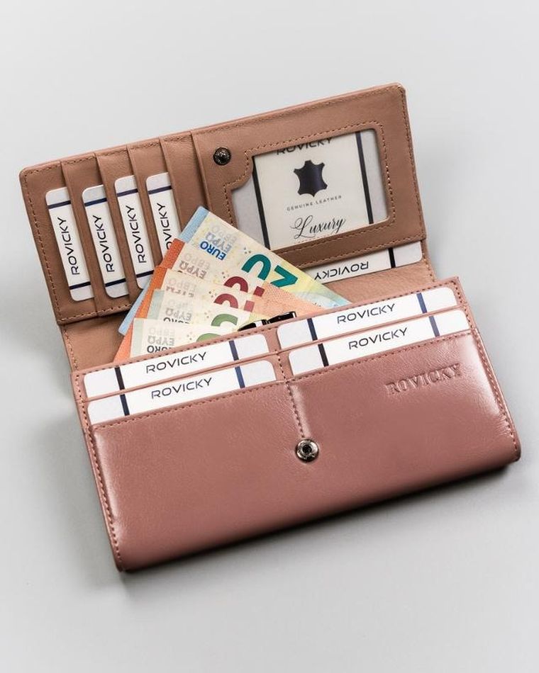 Portfel, różowy, skóra ekologiczna, Rovicky