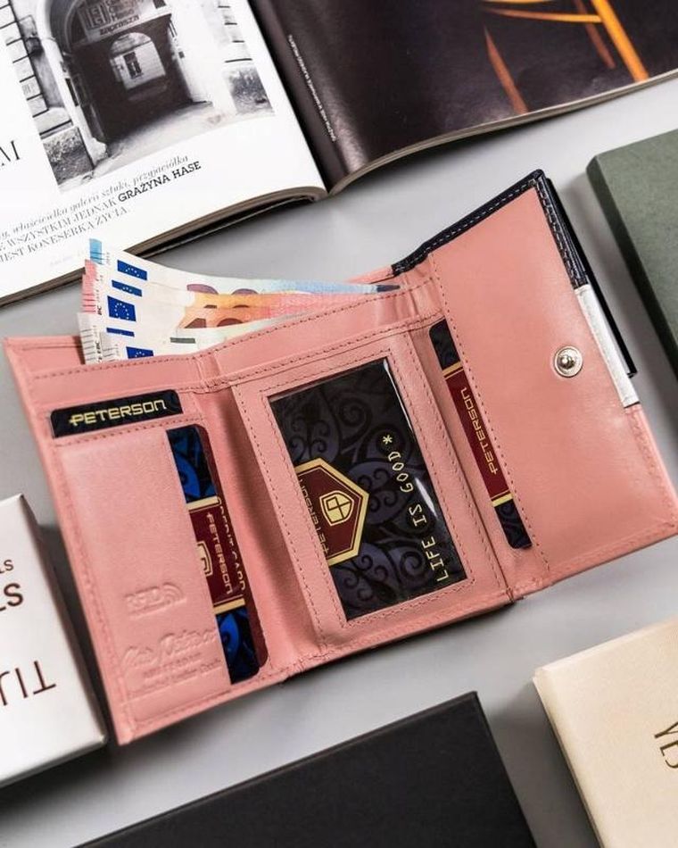 Portfel, różowy, skórzany, RFID, Peterson