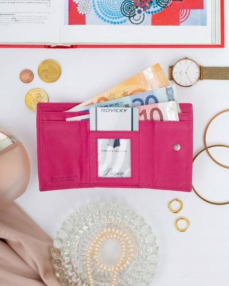 Portfel, różowy, skórzany, Rovicky