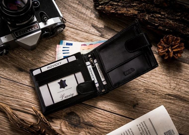 Portfel, skórzany, czarny, RFID, Rovicky