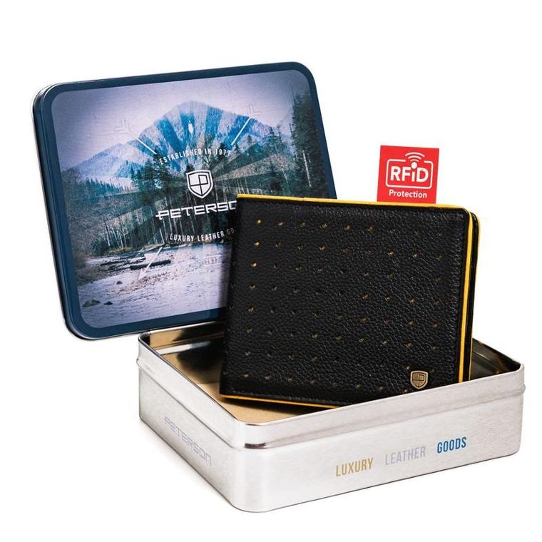 Portfel sportowy, czarny, skórzany, RFID, Peterson